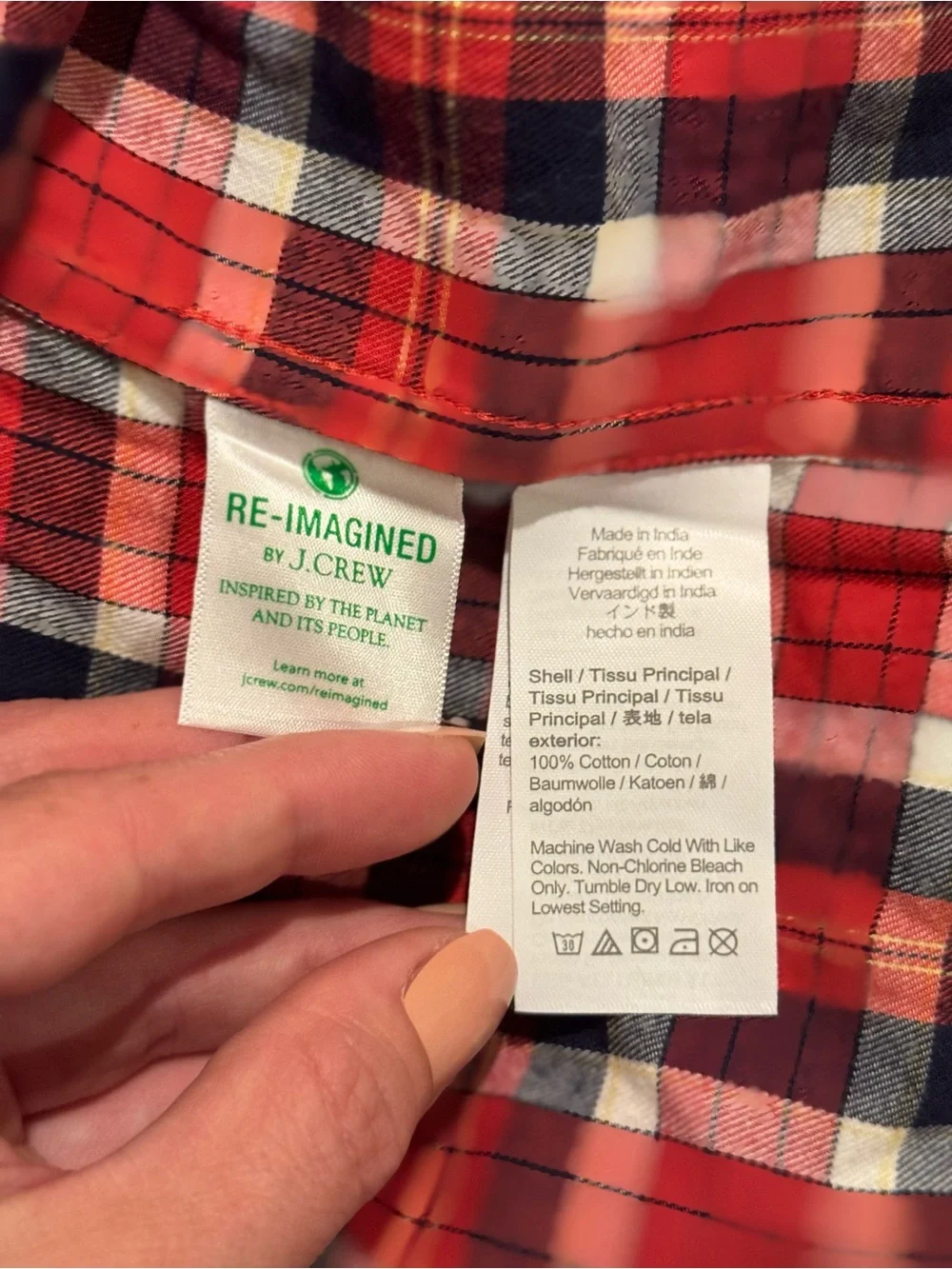 NWT J.Crew Re-Imagined Mens Brushed Twill Plaid Button Down Shirt Large Red Navy